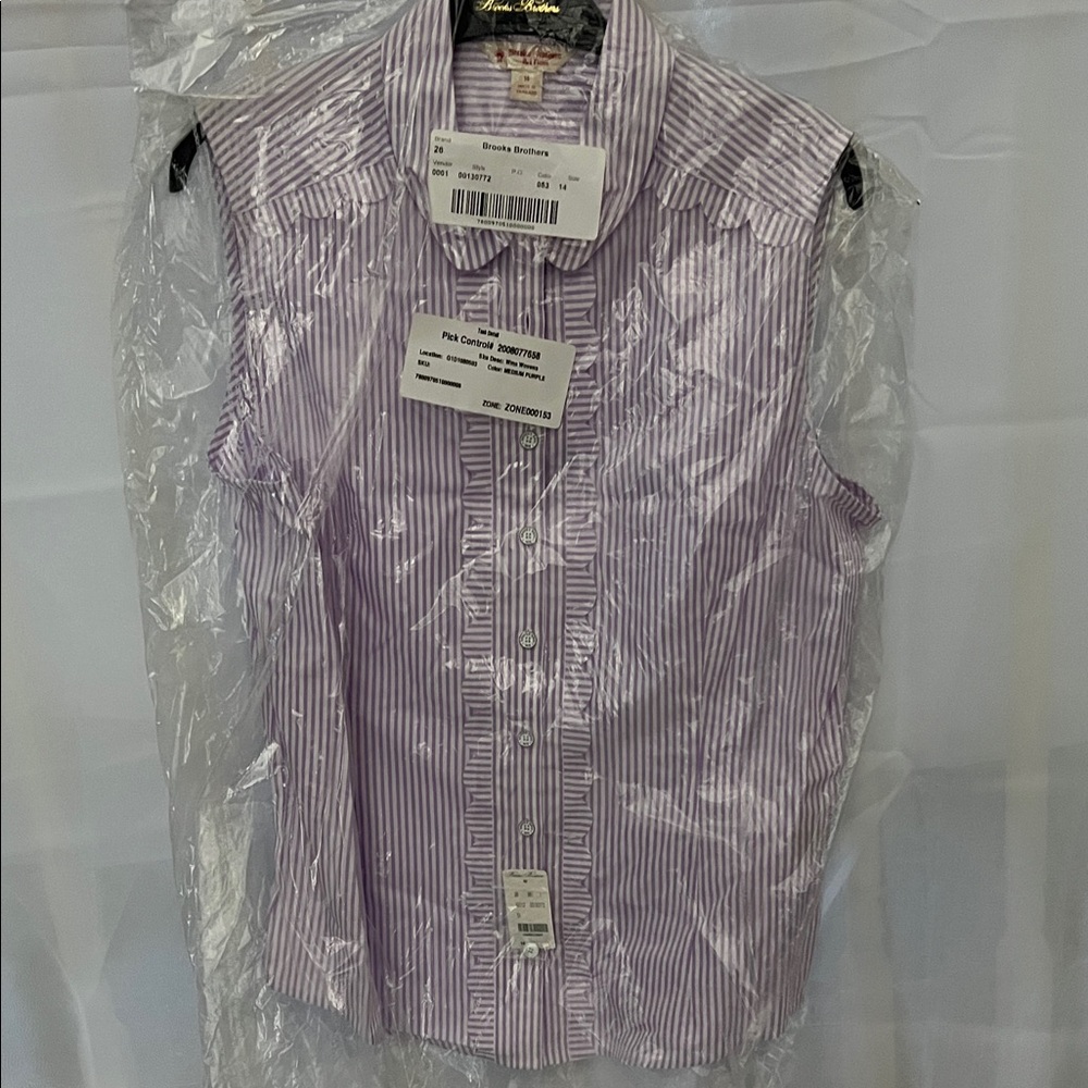 Brooks Brothers Lavender and White Striped Sleeveless Shirt